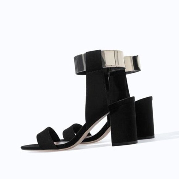 EUC Zara Basic black suede gold accent block heel sandal, 36 - Picture 10 of 11
